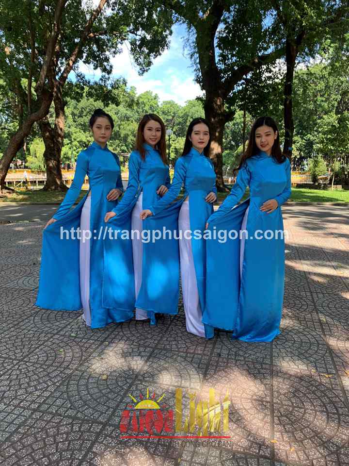 cho thuê áo dài xanh dương phi bóng giá rẻ