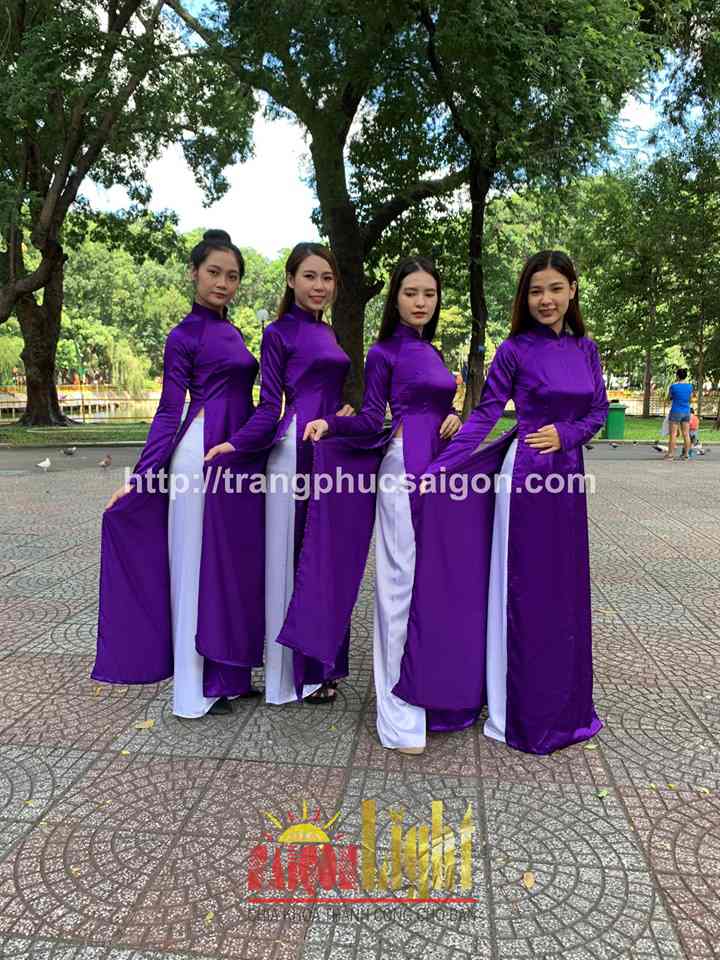 cho thuê áo dài phi bóng màu tím giá rẻ