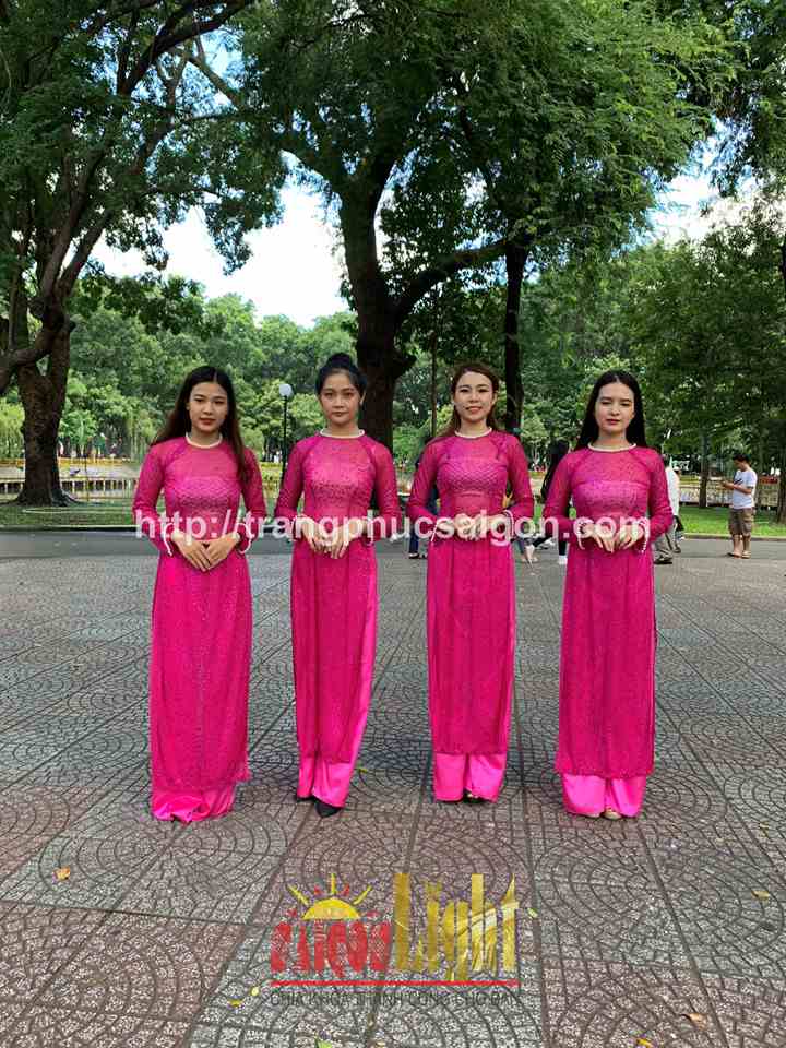 cho thuê áo dài hồng kim tuyến giá rẻ