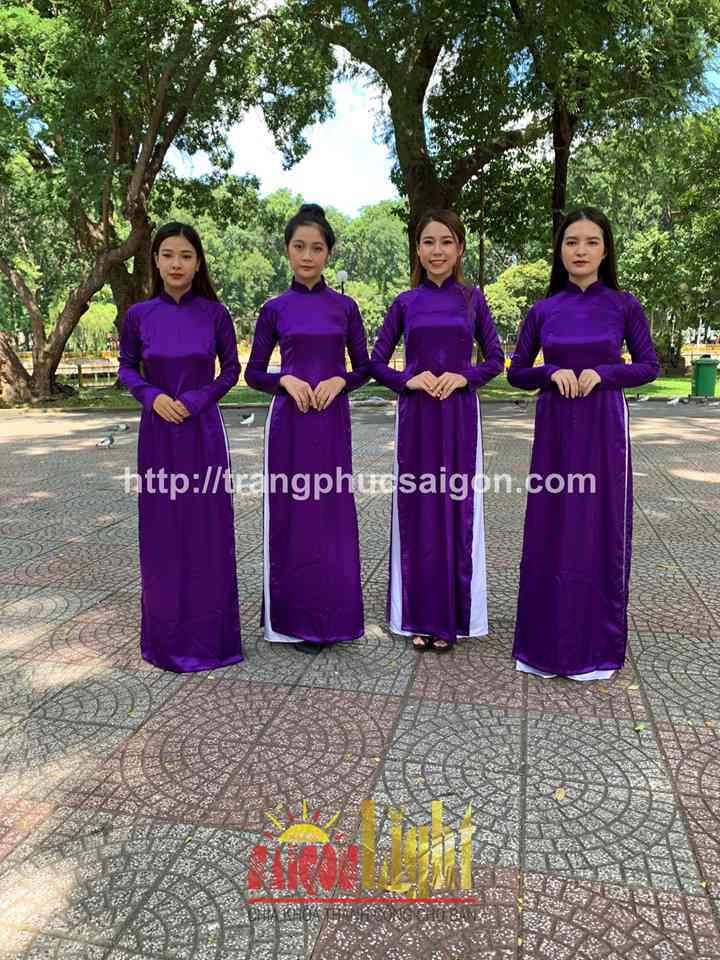 cho thuê áo dài phi bóng màu tím giá rẻ