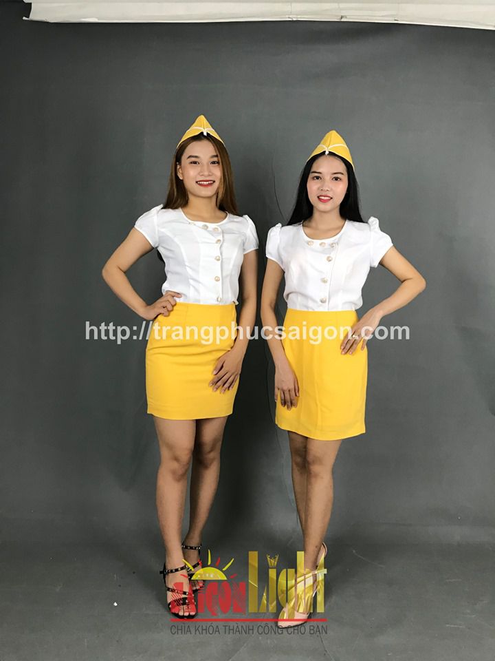 cho thuê set chân váy vàng áo trắng + nón giá rẻ