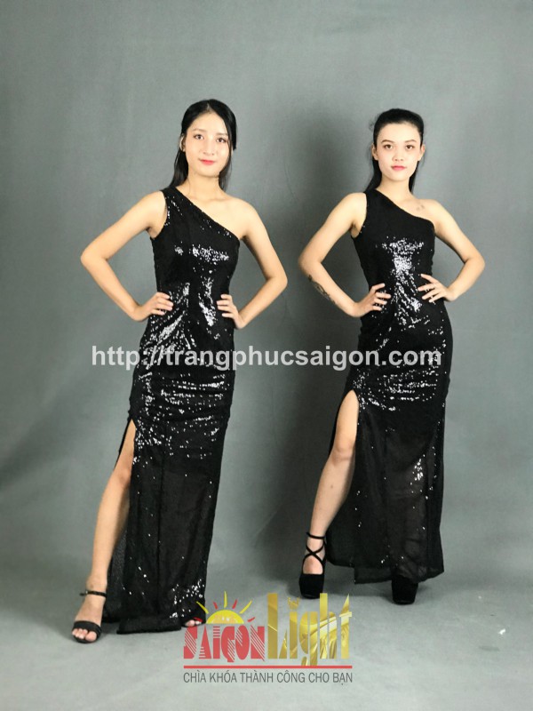 cho thuê đầm kim sa dài màu đen giá rẻ