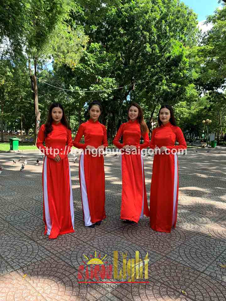 cho thuê áo dài màu đỏ phi bóng giá rẻ