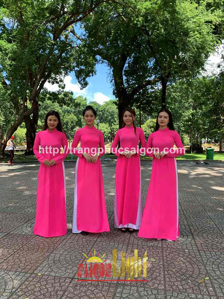 cho thuê áo dài lụa màu hồng sen giá rẻ