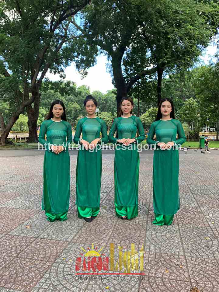 cho thuê áo dài màu xanh lá kim tuyến giá rẻ
