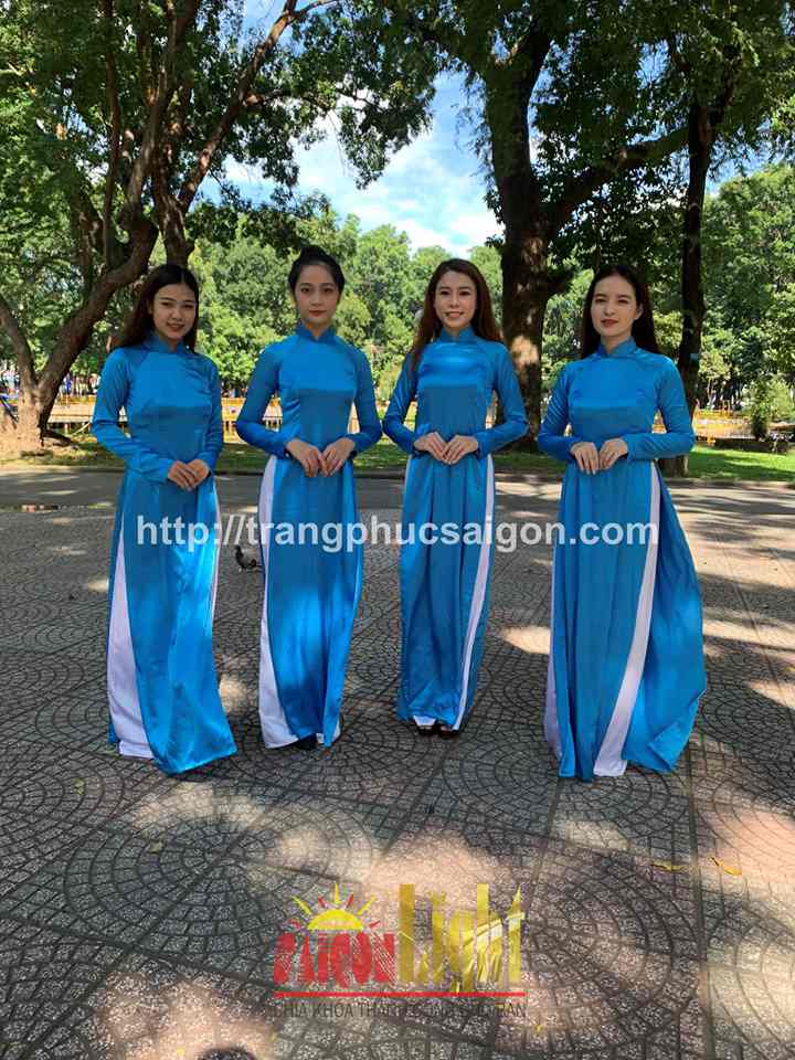 cho thuê áo dài xanh dương phi bóng giá rẻ