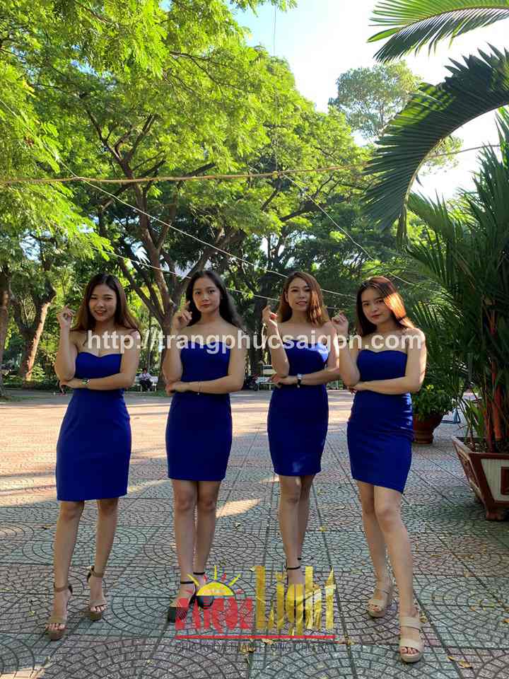 cho thuê đầm cúp ngực màu xanh dương ngắn giá rẻ