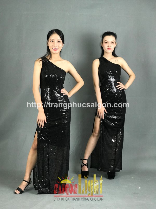 cho thuê đầm kim sa dài màu đen giá rẻ