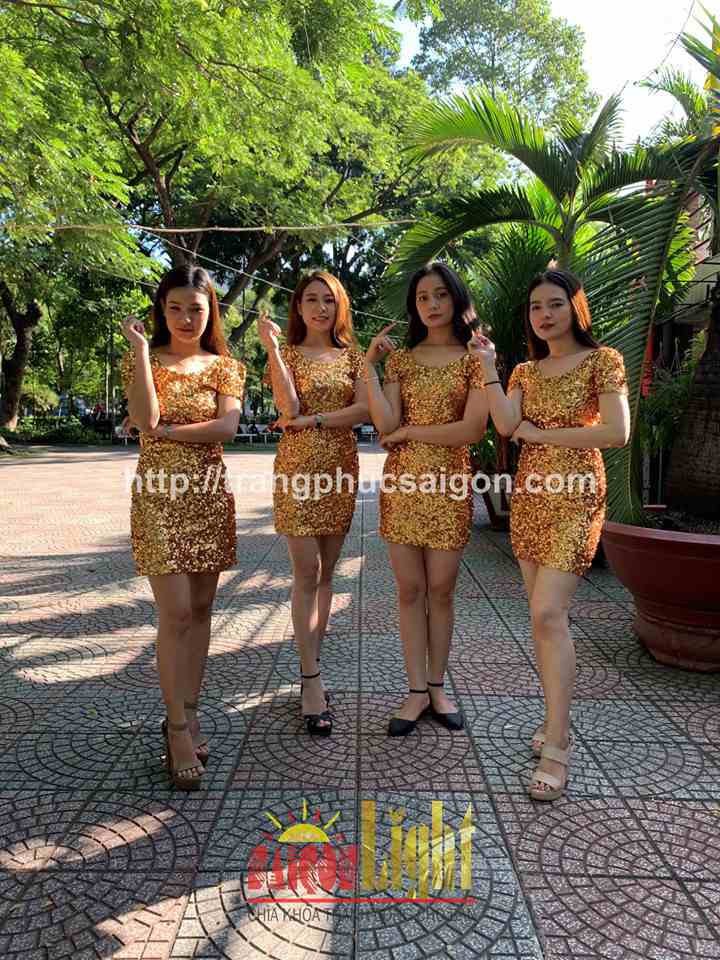 cho thuê đầm kim sa ngắn màu vàng giá rẻ