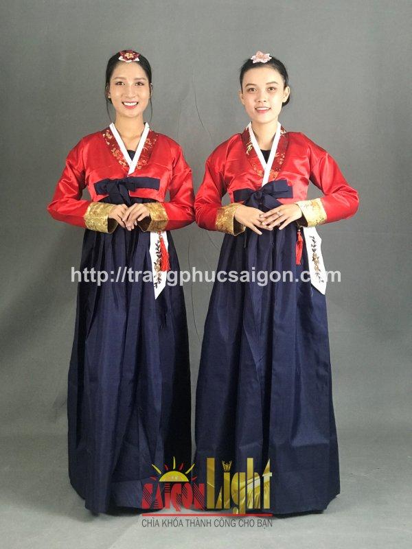 cho thuê hanbok đỏ xanh họa tiết giá rẻ
