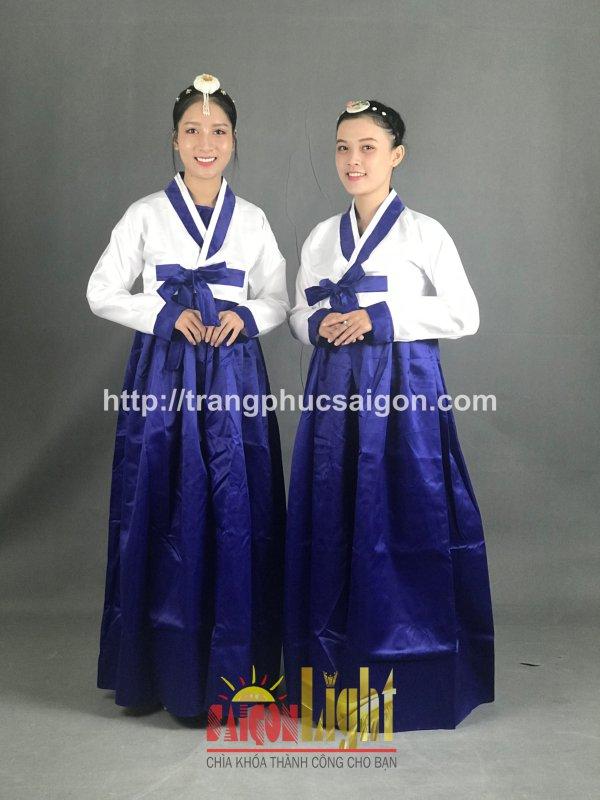 cho thuê hanbok màu trắng xanh giá rẻ