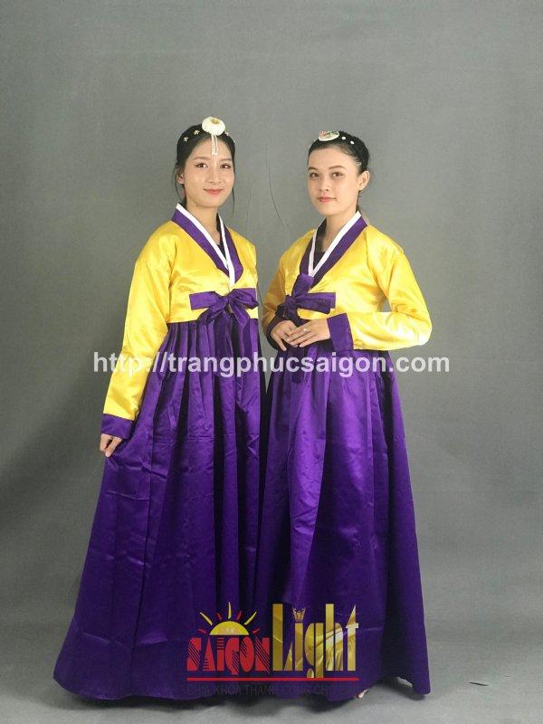 cho thuê hanbok màu vàng phối xanh tím giá rẻ