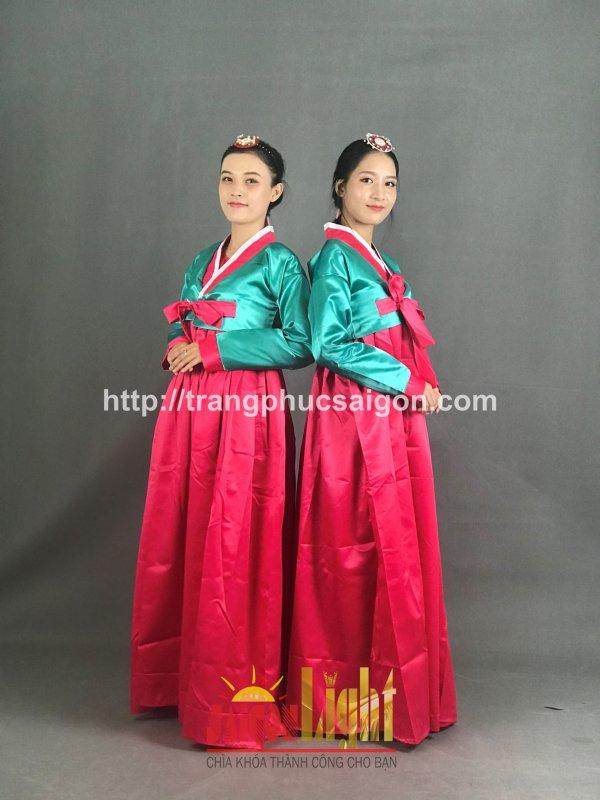 cho thuê hanbok xanh ngọc phối hồng giá rẻ